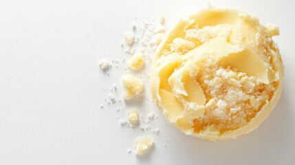 Aufkleber - Creamy salted butter with scattered sea salt flakes on a clean white background ideal for culinary and food-related themes