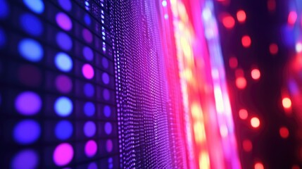 Poster - Abstract pattern of vibrant LED lights in various colors creating a visually striking design backdrop for technology and digital media presentations