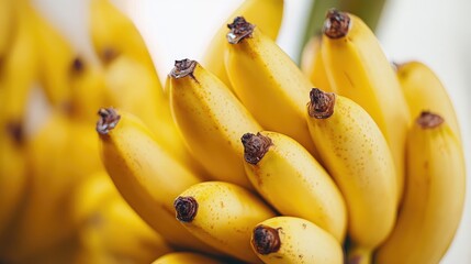 Poster - Fresh ripe bananas in a close-up view showcasing their vibrant yellow color on a white background Perfect for health and nutrition concepts