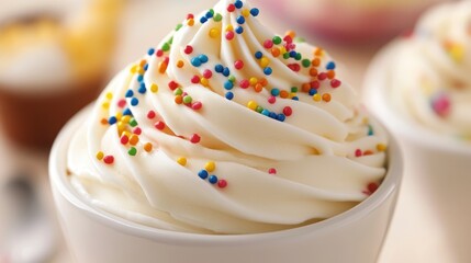 Aufkleber - Delicious soft serve ice cream topped with vibrant colorful sprinkles in a white bowl perfect for desserts and celebrations