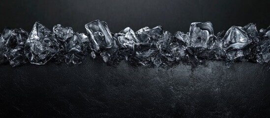 Poster - Black studio background featuring ice cubes ideal for showcasing holiday products with ample empty space for text placement.