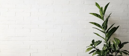 Aufkleber - Modern loft interior design featuring a green plant against a white brick wall with ample copy space for text and branding opportunities.