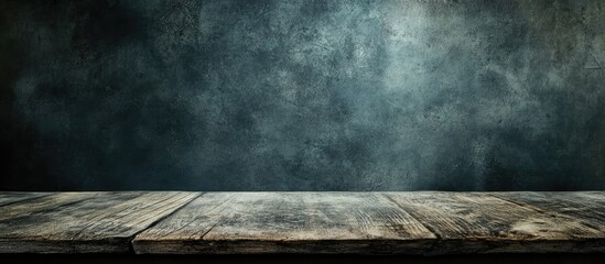 Poster - Abstract Dark Grunge Background with Empty Wooden Surface for Text Display and Stand Up Concept in a Dimly Lit Interior Setting