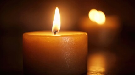 Poster - Warm candle flame illuminating a dark ambiance creating a serene and peaceful atmosphere for relaxation and reflection