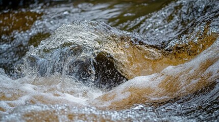Poster - Close up of textured flowing water wave with bubbles creating a dynamic and serene natural background for creative projects
