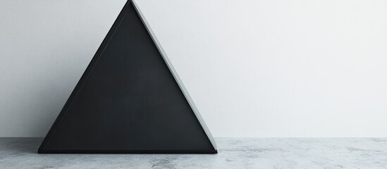 Poster - Minimalist Black Triangle Sculpture Against Neutral Background with Space for Text Display