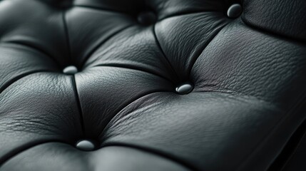 Poster - Close up of textured black leather surface of an office chair highlighting comfort and elegance in modern workspace design