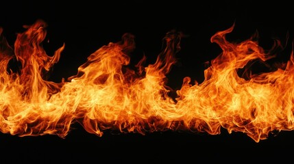 Poster - Vivid Close Up of Radiant Flames on Solid Black Background for Backgrounds and Visual Effects