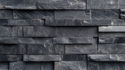 Poster - Dark textured black brick wall background with varying sizes of bricks for architectural and design purposes