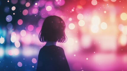 Aufkleber - Colorful bokeh light abstract background with silhouette of a person creating a dreamy and artistic atmosphere