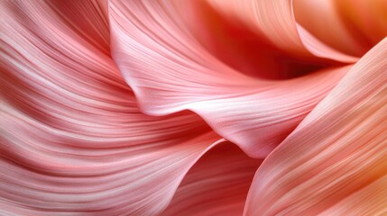 Poster - Close up of smooth pink silk fabric showcasing intricate flowing pleats and textures for elegant design backgrounds and textiles.