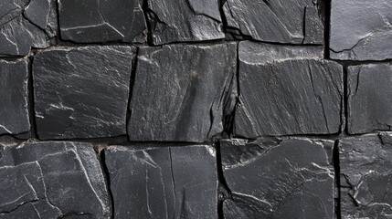 Poster - Dark textured black brick wall with uneven surfaces and natural imperfections for architectural and design backgrounds