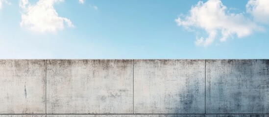 Fototapete - Concrete block wall against a clear sky with clouds providing ample empty space for text and graphic design elements in a minimalist style