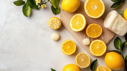 Aufkleber - Citrus spa treatment concept with fresh lemons and natural ingredients for beauty and relaxation on a light background