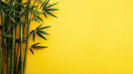 Aufkleber - Bamboo stalks on a vibrant yellow background showcasing nature's beauty and freshness in a minimalist design setting