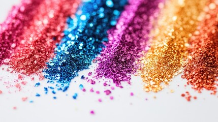 Aufkleber - Vibrant glitter powder in a rainbow of colors creating a stunning bokeh effect against a white background