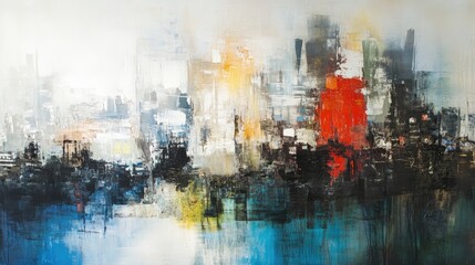Poster - Vibrant abstract cityscape artwork with bold colors and dynamic brushstrokes showcasing urban life and energy in a modern artistic style
