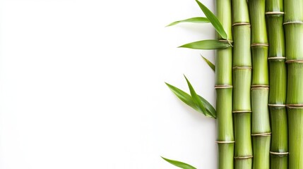 Aufkleber - bamboo stalks with green leaves arranged on a white background for a fresh and natural aesthetic design element
