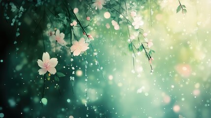 Poster - Floral Bokeh Background with Soft Colors and Dreamy Light Effects for Tranquil Atmosphere and Nature Inspired Designs