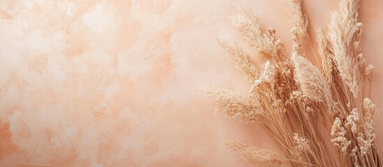 Aufkleber - Boho Style Banner Featuring Dried Grass on Soft Peach Background with Copyspace for Text