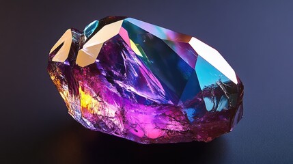 Leinwandbilder - Vibrant multifaceted gemstone showcasing brilliant colors and intricate reflections on a sleek dark background