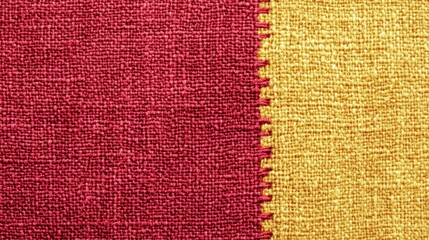 Poster - Macro shot of textured red and yellow fabric showcasing intricate weave patterns for creative background design and illustration use.