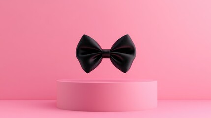 Aufkleber - Elegant Black Bow Tie Displayed on a Soft Pink Podium Against a Vibrant Pink Background Ideal for Fashion and Event Promotion Concepts