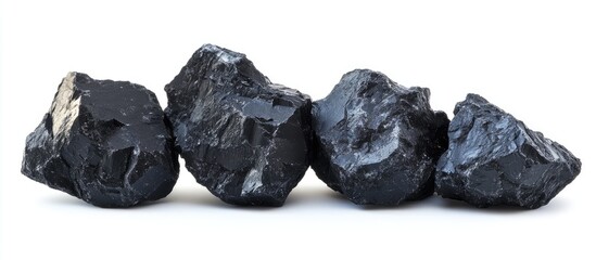 Poster - Black Coal Mineral Rock Collection Isolated on White Background Suitable for Text and Graphic Design Use