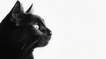 Poster - Black Cat Profile on White Background with Ample Copyspace for Text and Design Elements