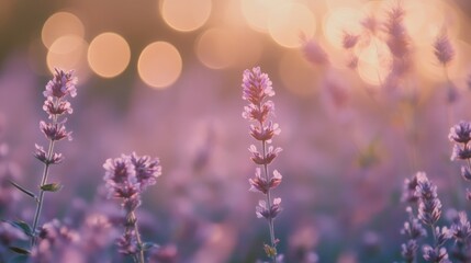 Poster - Bokeh purple flower background with soft blurred lights for dreamy and tranquil nature aesthetics