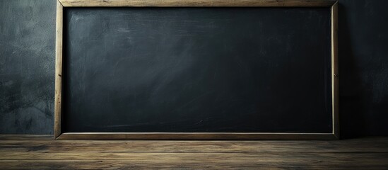 Poster - Dark chalkboard in vintage classroom setting with wooden frame suitable for educational backgrounds and text placement for learning themes
