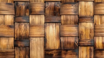 Aufkleber - Bamboo woven texture background with natural earthy tones for rustic design and crafting projects