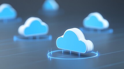 Poster - 3d abstract representation of cloud storage technology with blue and white design elements