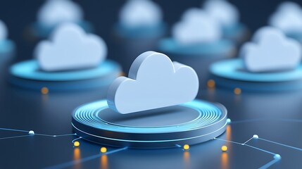 Poster - 3d cloud computing concept with circles and lights representing network and data storage innovations