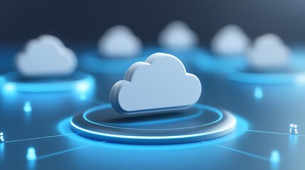 Poster - 3d cloud computing concept with digital connection and technology background in blue and gray tones