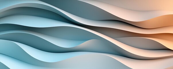 Poster - Blurred abstract background idea. Abstract wavy lines in soft blue and orange tones create a serene digital design.