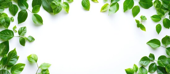Poster - Tropical green plant leaves framing empty white space for text and design in a fresh and natural aesthetic suitable for various themes