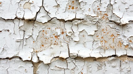 Poster - A close-up of a white painted surface with cracked and peeling paint.