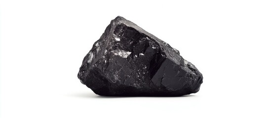 Poster - Black Coal Mineral Rock Isolated on White Background for Textual Overlay and Creative Applications in Natural Resource Imagery