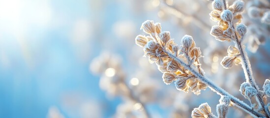 Leinwandbilder - Frosty flowering plant background with soft bokeh effect and ample copyspace for text embellishment and design purposes