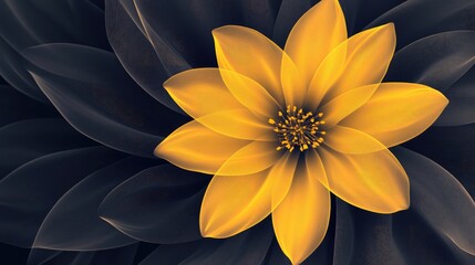 Poster - Vibrant yellow flower atop dark leaves with abstract background ideal for showcasing text or design elements in creative projects