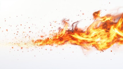 Leinwandbilder - Dynamic fire sparks and bokeh lights on a white background creating a vibrant and energetic visual effect for creative projects.