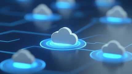 Poster - Abstract digital cloud computing concept with glowing node connections in futuristic technology design
