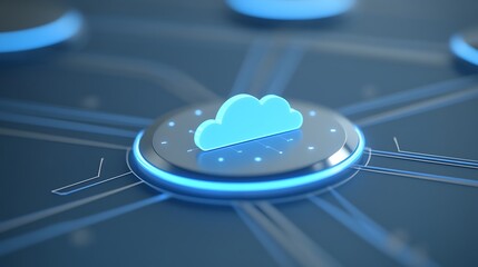 Poster - Abstract digital illustration of blue cloud computing network connections on a futuristic interface