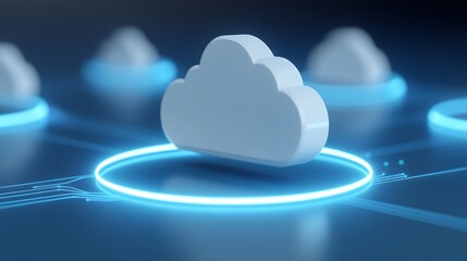 Poster - Cloud Computing Concept with Digital Circuits and Blue Neon Lights Representing Data Connectivity