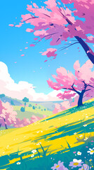 beautiful cartoon spring landscape illustration background