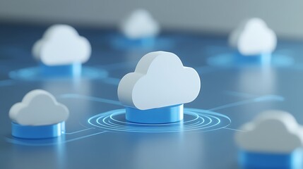 Wall Mural - Cloud Computing Concept with Stylized White Clouds on Digital Background for Technology and Data Themes