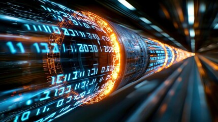 Fototapete - Exploring a Futuristic Digital Matrix Interface in High Fidelity Detail