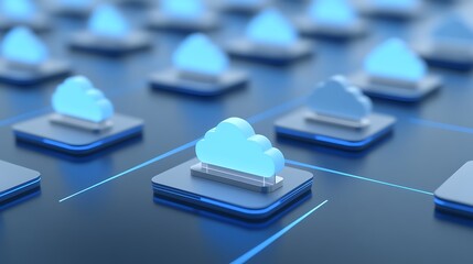 Poster - digital cloud computing icons on blue background with futuristic technology concept for data storage