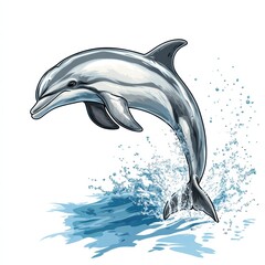 Poster - Dolphin leaps joyfully above ocean waves in a vibrant and dynamic illustration showcasing marine life. Generative AI